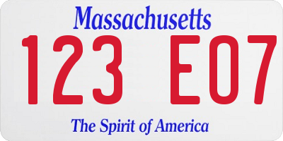 MA license plate 123EO7