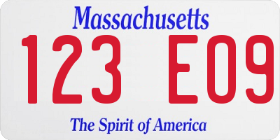 MA license plate 123EO9