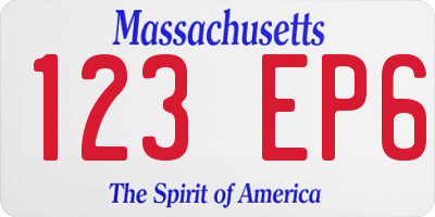 MA license plate 123EP6