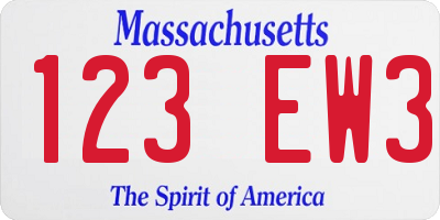 MA license plate 123EW3