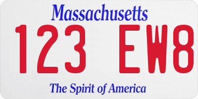 MA license plate 123EW8