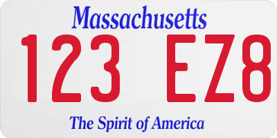 MA license plate 123EZ8