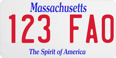 MA license plate 123FA0