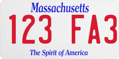 MA license plate 123FA3