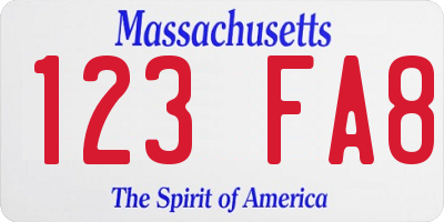 MA license plate 123FA8