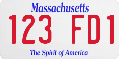 MA license plate 123FD1