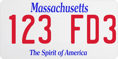 MA license plate 123FD3