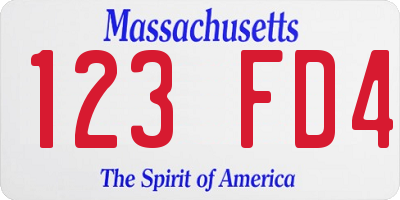 MA license plate 123FD4