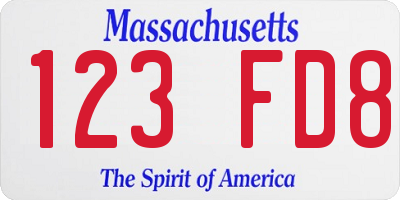 MA license plate 123FD8