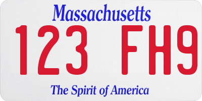 MA license plate 123FH9