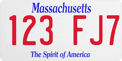 MA license plate 123FJ7