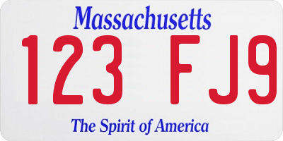 MA license plate 123FJ9