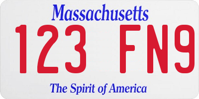 MA license plate 123FN9
