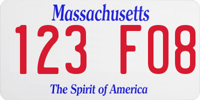 MA license plate 123FO8