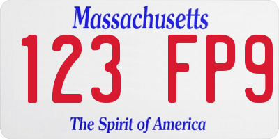 MA license plate 123FP9