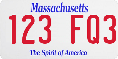MA license plate 123FQ3