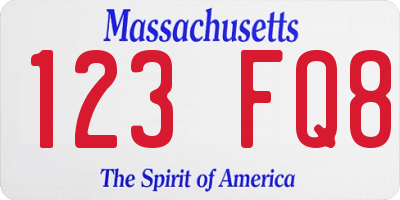 MA license plate 123FQ8