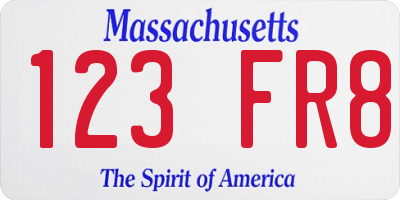 MA license plate 123FR8