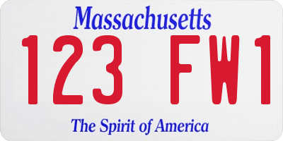 MA license plate 123FW1