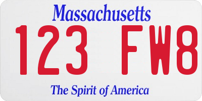 MA license plate 123FW8