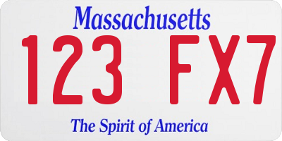 MA license plate 123FX7