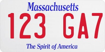 MA license plate 123GA7
