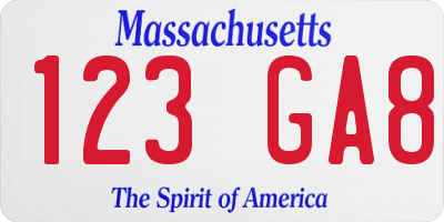 MA license plate 123GA8