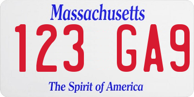 MA license plate 123GA9