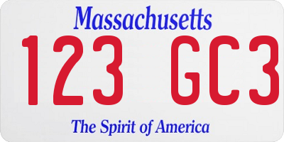 MA license plate 123GC3