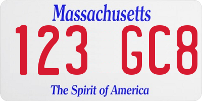 MA license plate 123GC8