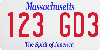 MA license plate 123GD3