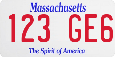 MA license plate 123GE6