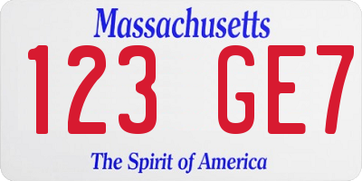 MA license plate 123GE7
