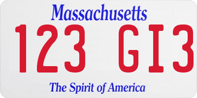 MA license plate 123GI3