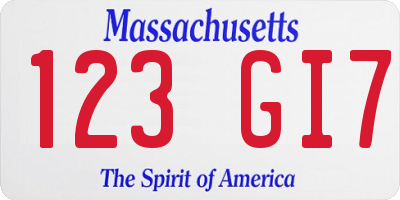 MA license plate 123GI7