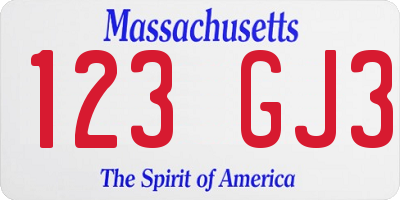 MA license plate 123GJ3