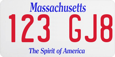 MA license plate 123GJ8
