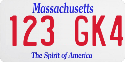 MA license plate 123GK4