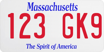 MA license plate 123GK9