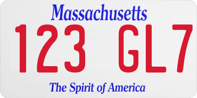 MA license plate 123GL7