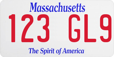 MA license plate 123GL9