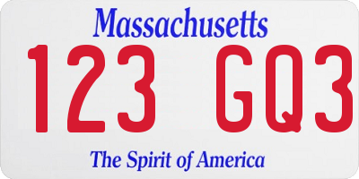 MA license plate 123GQ3