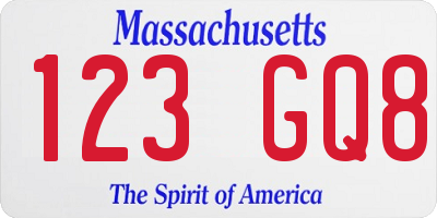 MA license plate 123GQ8