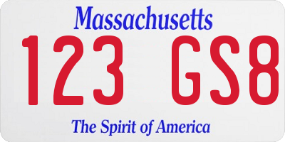 MA license plate 123GS8