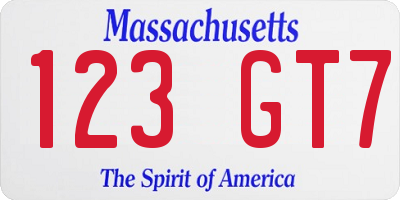 MA license plate 123GT7
