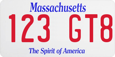 MA license plate 123GT8