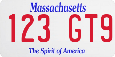 MA license plate 123GT9
