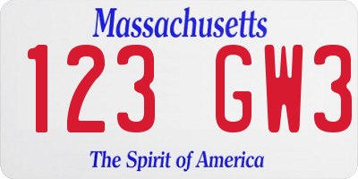 MA license plate 123GW3