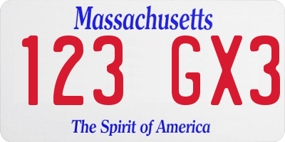 MA license plate 123GX3