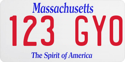 MA license plate 123GY0